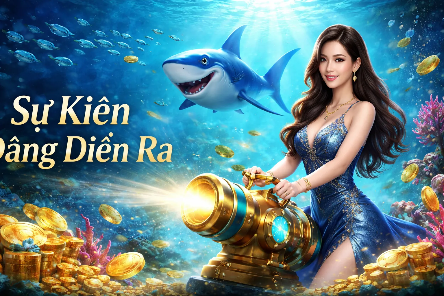 Giao diện trò chơi bắn cá GA65 với nhiều loại cá và vũ khí